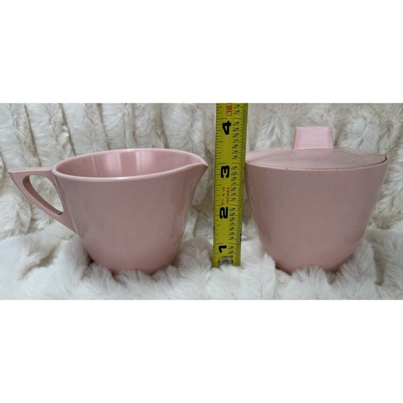 Mar-crest Melmac Melamine Atomic Pink Sugar Bowl and Creamer Pitcher Retro Vtg - Picture 2 of 13